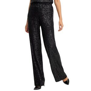 Chico's Black Label Sequin Wide Leg Pants, Size 8, Black, NWT